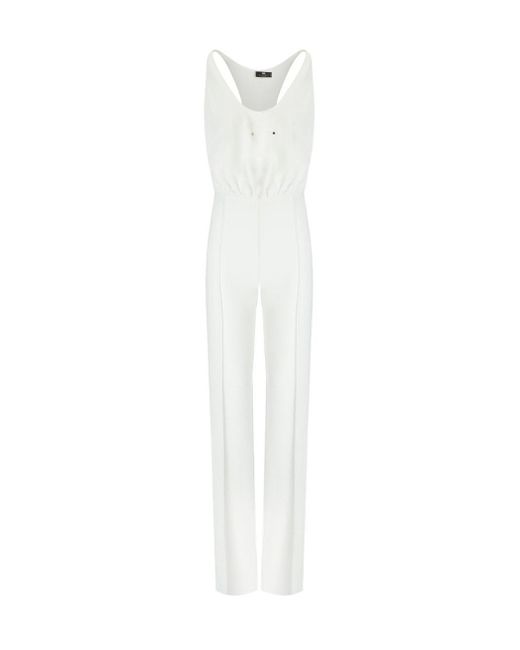 Elisabetta Franchi White Jumpsuit With Embroidered Logo