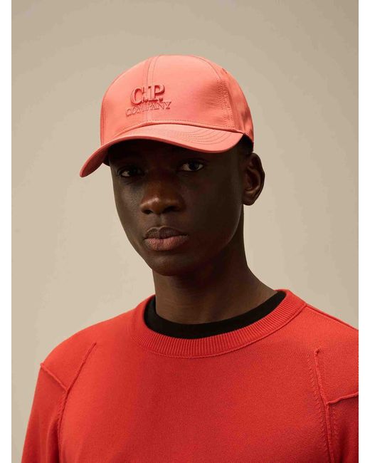 C P Company Orange Gabardine Logo Cap for men