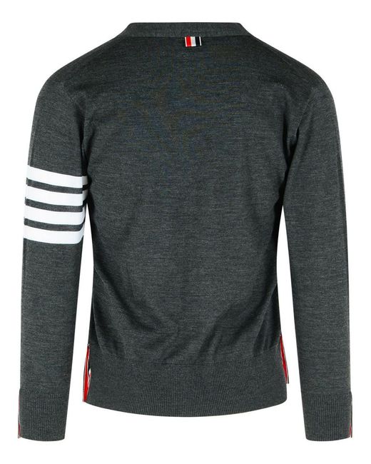 Thom Browne Black 4Bar' Dark Virgin Wool Cardigan for men