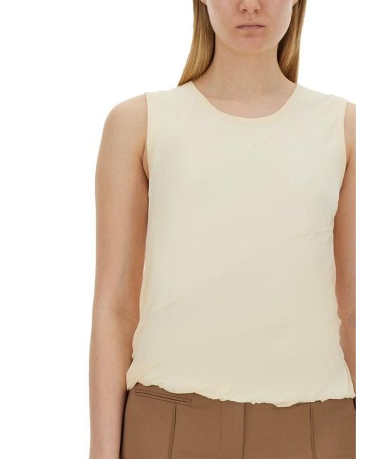 Helmut Lang Natural Relaxed Fit Cotton Tank Top With Frayed Hem