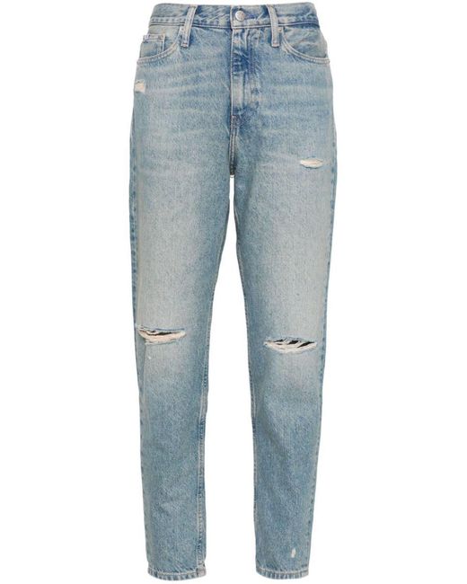 Calvin Klein Blue Mid-rise Cropped Mom Jeans