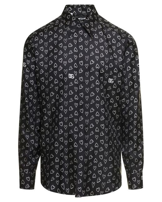Dolce & Gabbana Shirt With All-over Dg Heart Print In Silk Man Dolce ...