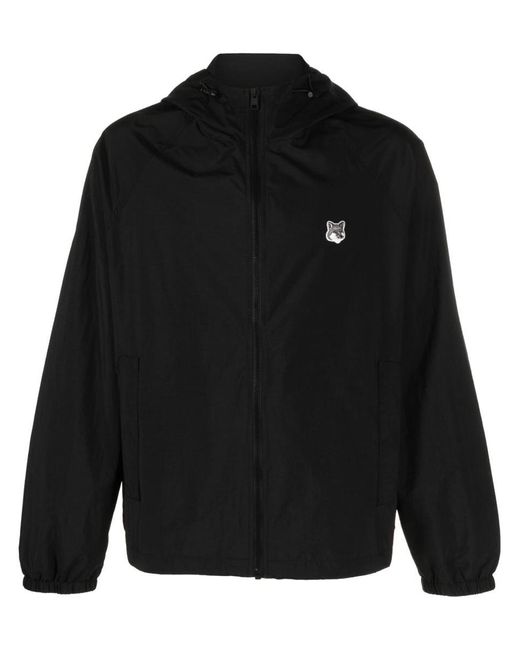 Maison Kitsuné Black Logo-patch Zip-up Jacket for men