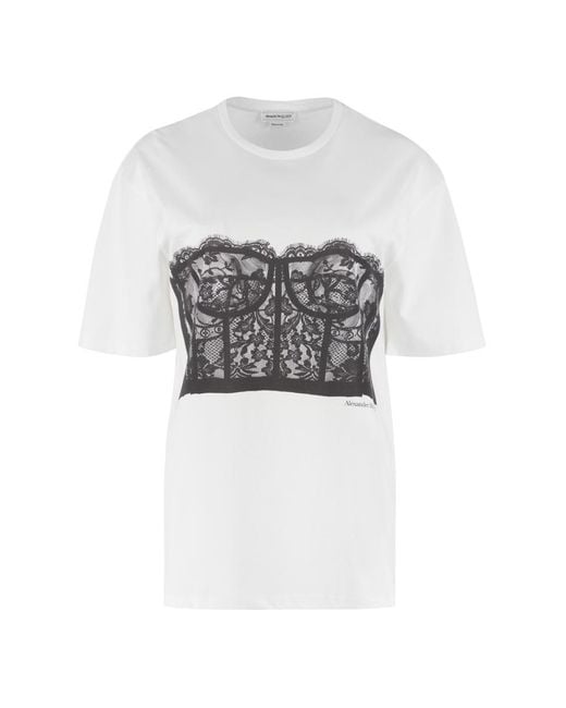 Alexander McQueen White Printed Short Sleeve T-shirt