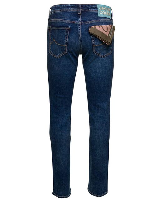 Jacob Cohen Blue Slim Five Pockets Jeans With Logo Patch In Stretch Cotton Denim Man for men