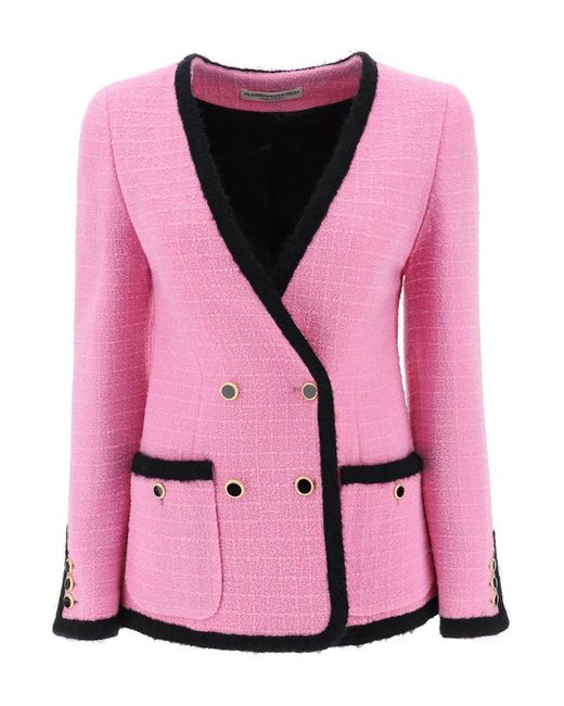 Alessandra Rich Pink Double-breasted Boucle Tweed Jacket