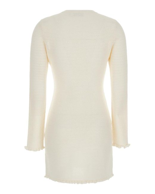 Self-Portrait White Mini Knit Dress With Buttons