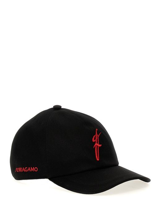 Ferragamo Black Logo Embroidery Cap Hats for men