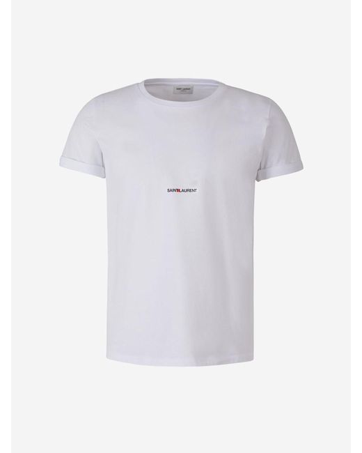 Saint Laurent White Logo Cotton T-shirt for men