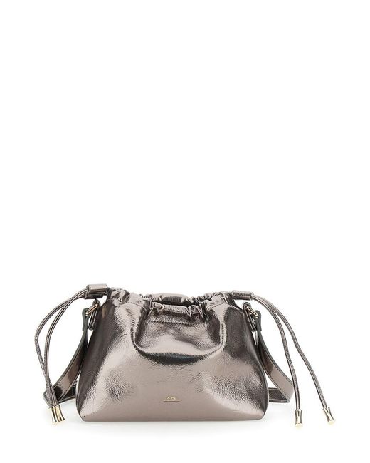 A.P.C. Gray Metallic Shoulder Bag With Logo Lettering On The Front And Drawstring Closure
