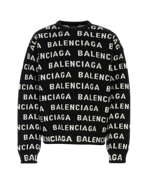 Balenciaga Black All-over Logo Sweater for men