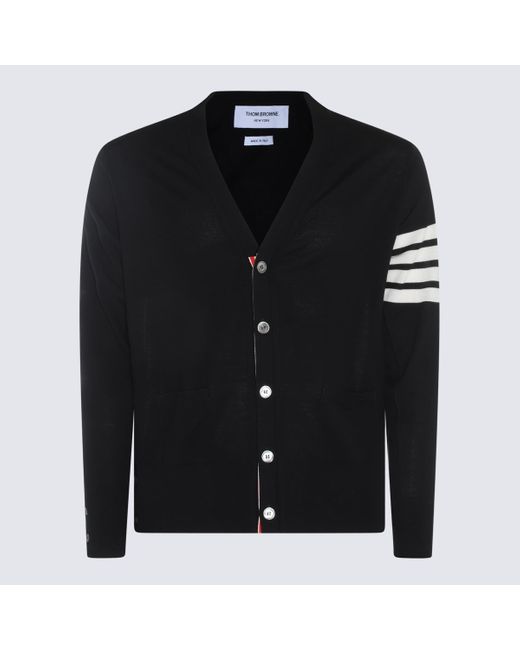 Thom Browne Black And White Wool Cardigan for men