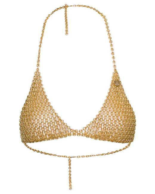 Silvia Gnecchi Natural Gold-tone Traingle Top With Logo Charm In Metal Mesh Woman