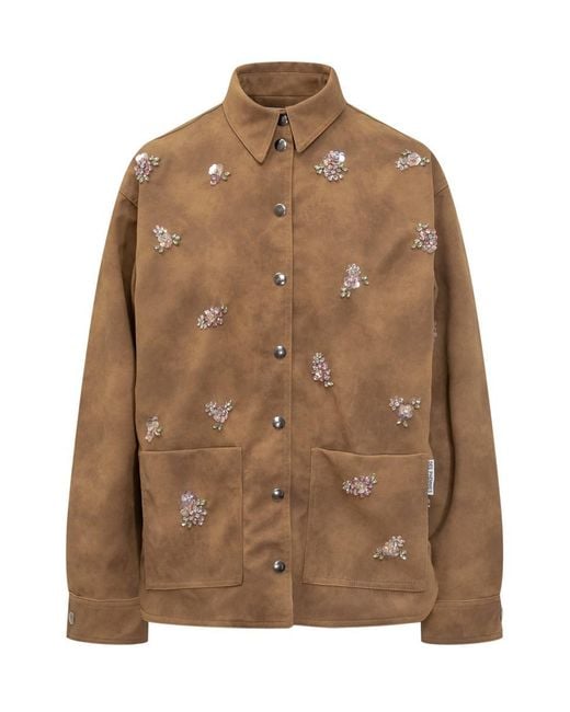 DES_PHEMMES Brown Des Phemmes Suede Shirt With Embroidery
