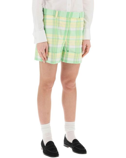 Thom Browne Green Madras Cotton Cuffed Shorts