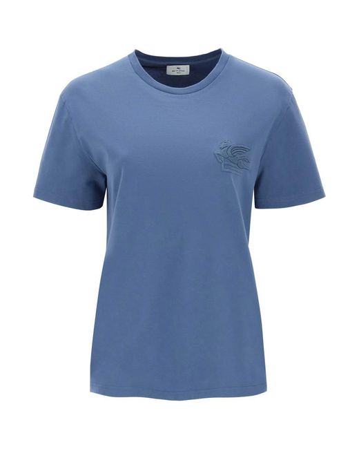 Etro Blue T-shirt With Pegasus Embroidery