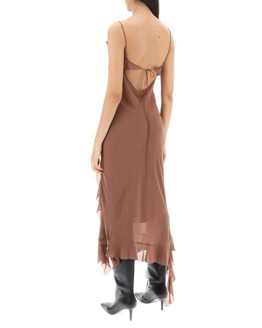 Acne Brown Ruffled Slip Dress With Fr