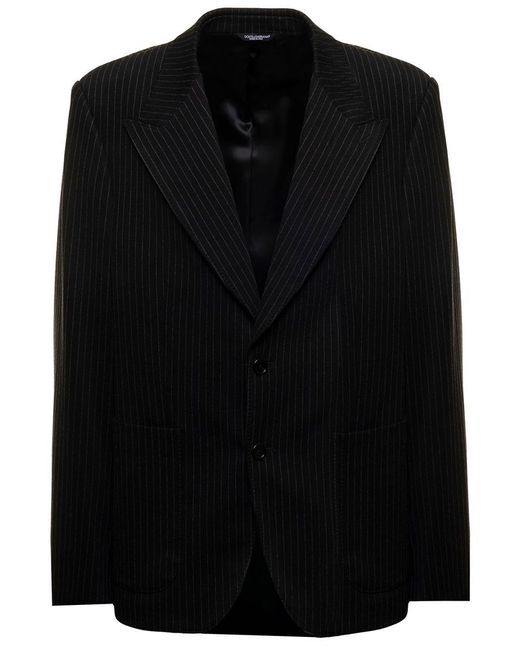 Dolce & Gabbana Black Charchoal Pinstriped Blazer for men