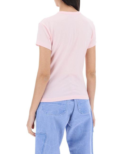 Acne Pink Crew-Neck T-Shirt With Logo Patch