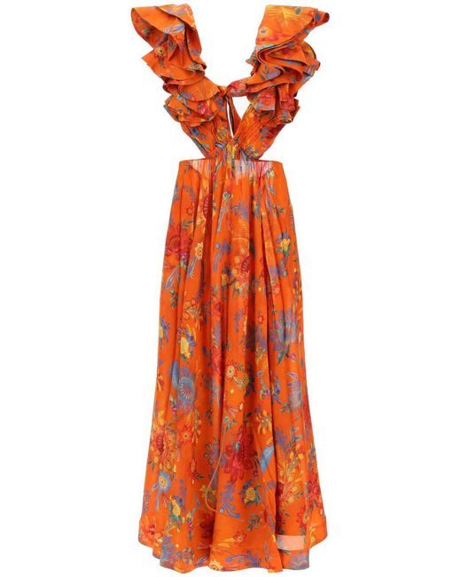 Zimmermann Orange 'ginger' Dress With Cut-outs