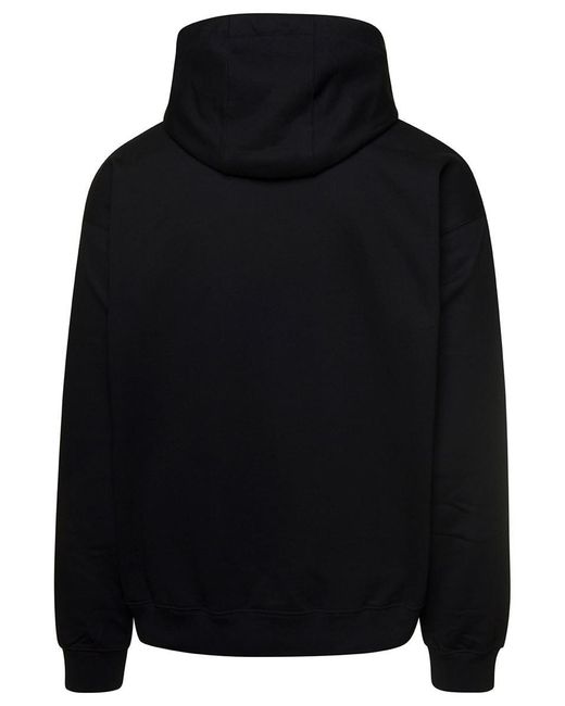 Versace Black Hoodie With Contrasting Logo Lettering Print In Cotton Man for men