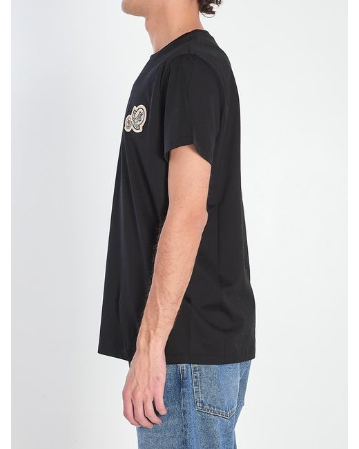 Moncler Black T-Shirt With Double Logo Patches for men