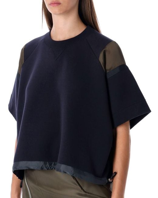 Sacai Blue Oversized Technical Cotton T-Shirt With Adjustable Drawstring Hem
