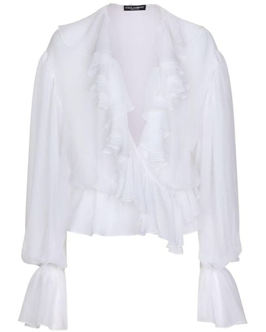 Dolce & Gabbana White Blouse With Ruffle Details
