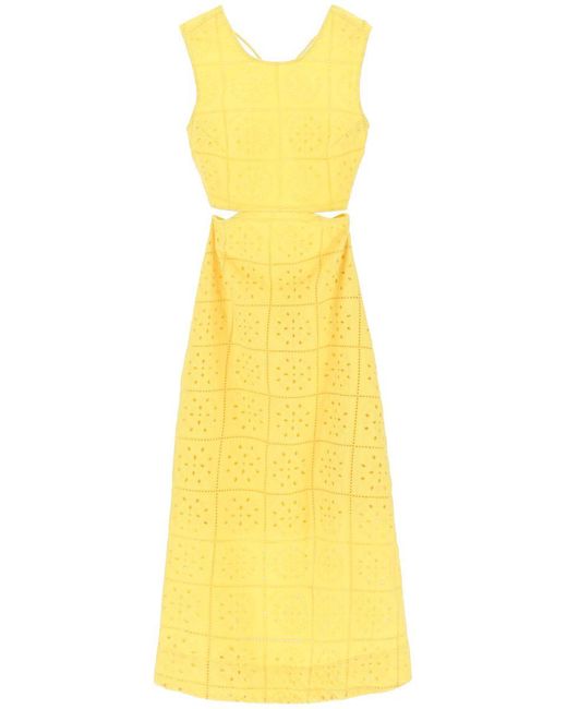 Ganni Yellow Broderie Anglaise Maxi Dress