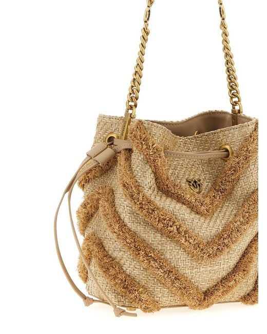 Pinko Natural Raffia Mini Bucket Bag