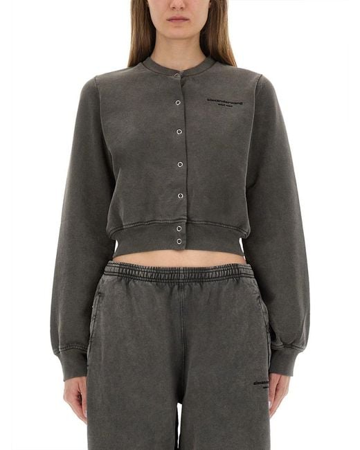 Alexander Wang Gray Shrunken Snap" Cardigan
