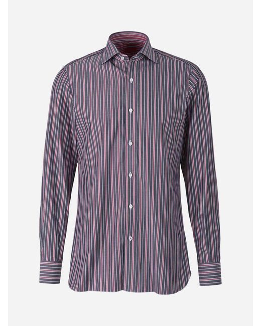 Isaia Purple Striped Motif Shirt for men