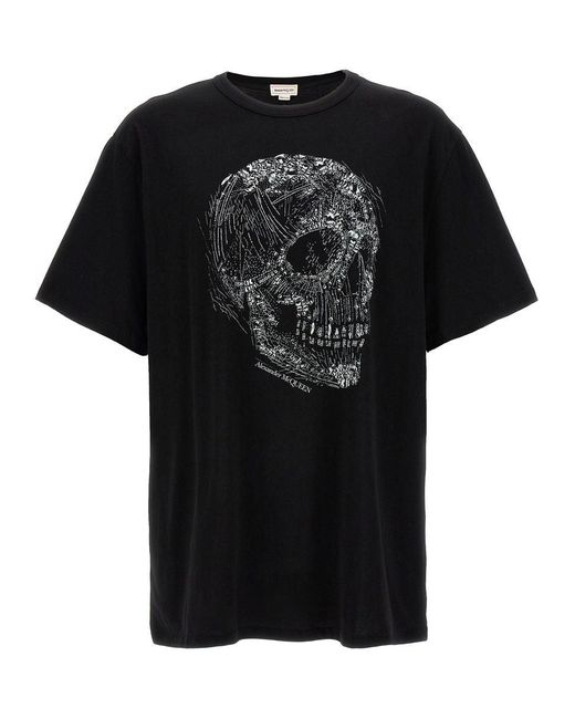 Alexander McQueen Black Crystal Skull Print Organic Cotton T-shirt for men