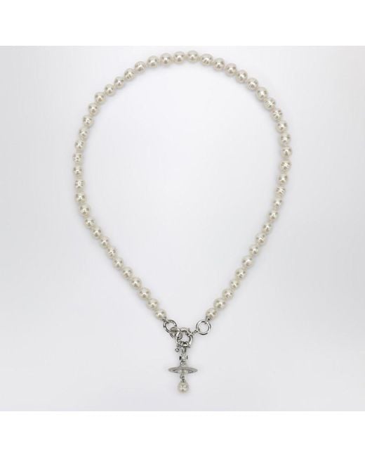 Vivienne Westwood Metallic Aleksa Pearl Necklace With Platinum Finish