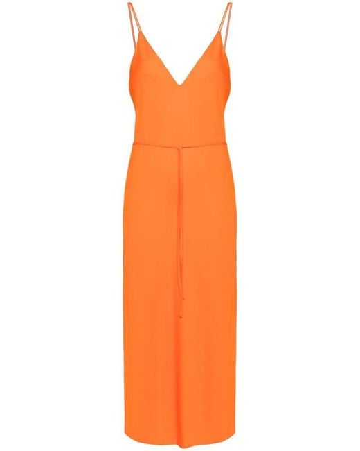 Calvin Klein Orange Crepe De Chine Midi Dress
