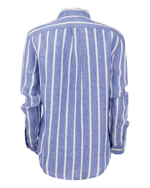 Polo Ralph Lauren Blue Relaxed-fit Linen Striped Shirt