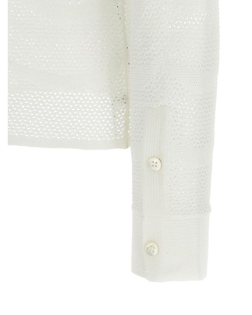 Tom Ford White Openwork Silk-Cotton Cardigan With Button Closure