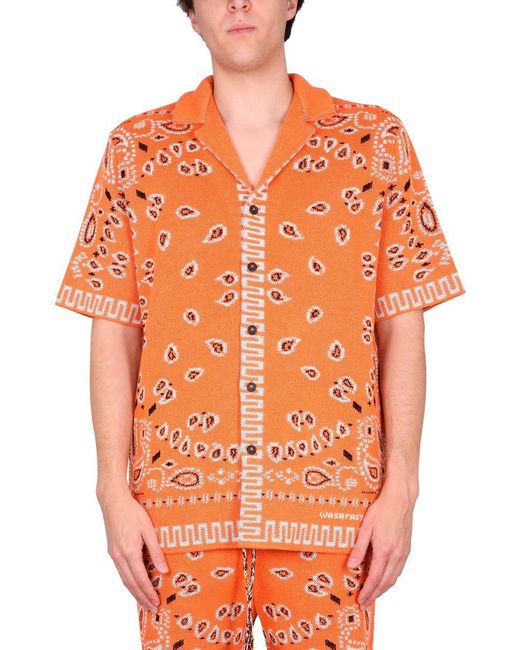 Alanui Orange Bandana Print Cotton Shirt for men