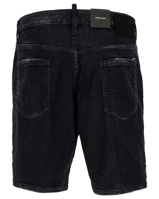 DSquared² 'marine' Black Bermuda Shorts With Logo Patch In Stretch Cotton Denim Man for men