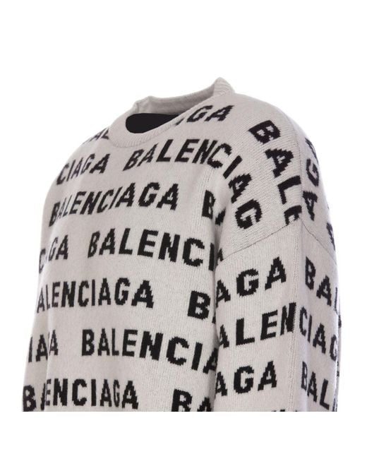 Balenciaga Intarsia Knit Logo Jumper in White for Men Lyst Australia