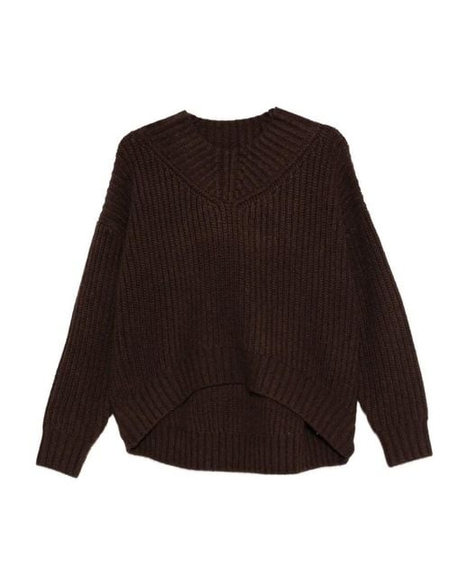 Staud Brown Ribbed V-Neck Sweater