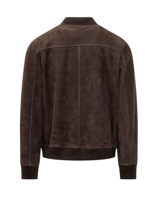 Salvatore Santoro Brown Suede Leather Bomber Jacket for men