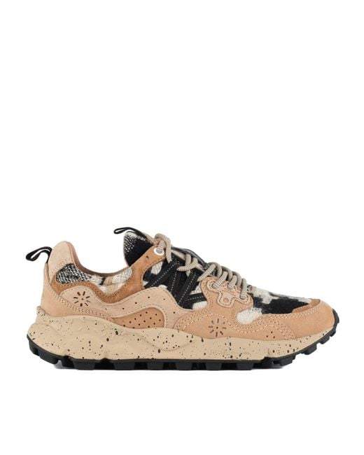 Flower Mountain Brown Yamano 3 Beige Suede Sneakers And Wool Details