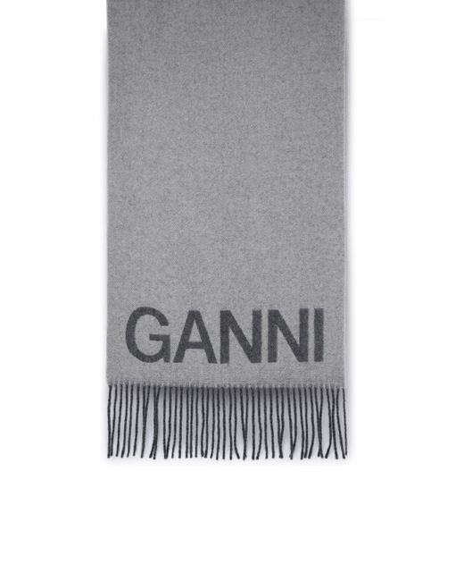 Ganni Reversible Wool Scarf in Grey (Gray) | Lyst