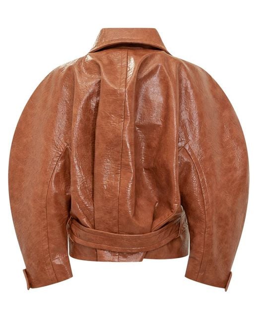 ANDAMANE Brown Leather-Effect Jacket With Belt The Andaman