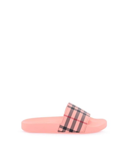 Burberry Pink Tartan Rubber Slides