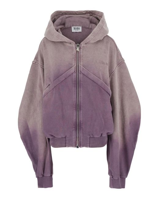 The Attico Purple Cropped Bomber Jacket With Hood And Logo Lettering Embroidery On The Front