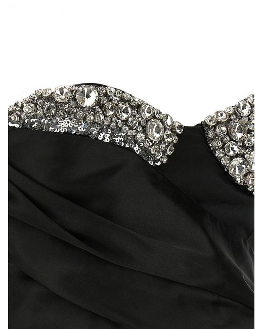 Area Black Cropped Crystal-embellished Draped Satin Bustier Top