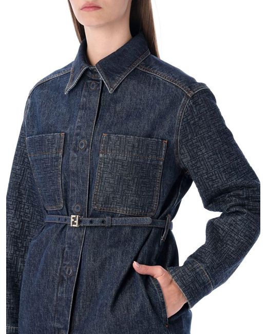 Fendi Blue Giacca Ff Padded Deni