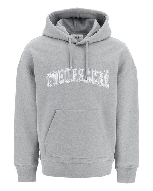 AMI Gray Hoodie With Lettering Embroidery for men